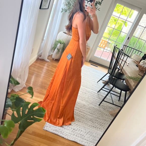 NWT Rust Orange Satin Maxi Dress - Picture 4 of 7